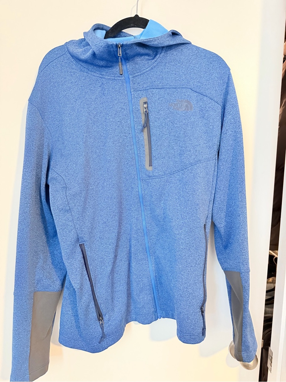 The North Face Light Blue Hooded Full-Zip Jacket with Gray Accents